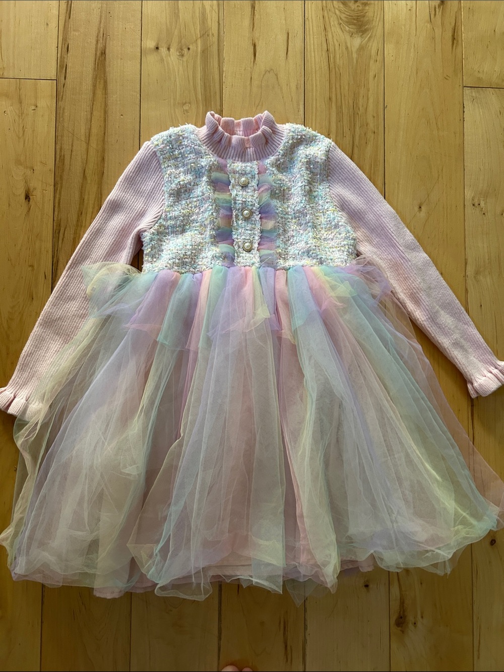 Lola and the Boys tweed and tulle knit dress